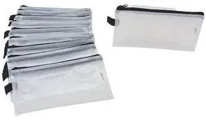 SAX 2018756 Mesh Zippered Bag, 5 x 9 Inches, Clear with Black Trim, Pack of 10