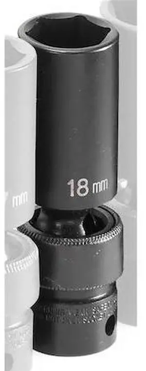 GREY PNEUMATIC 1018UMD 3/8" Drive, 18mm Metric Socket, 6 Points, 3/8"Dx18mm,D