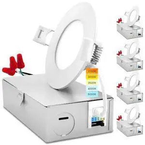 LUXRITE LR23751-4PK 3 Inch Ultra Thin LED Recessed Downlights 5 CCT Selectable