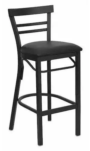 HERCULES Series Black Two-Slat Ladder Back Metal Restaurant Barstool - Black Vinyl Seat
