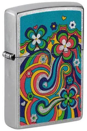 ZIPPO 48579 Flower Power Design Street Chrome Pocklet Lighter