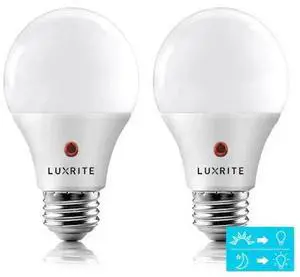 LUXRITE LR21471-2PK A19 LED Light Bulbs Dusk to Dawn 9W (60W Equivalent) 800LM