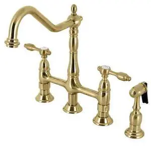 KINGSTON BRASS KS1277TALBS Bridge Kitchen Faucet with Brass Sprayer, Brushed