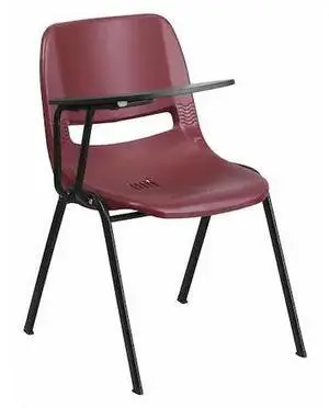 Burgundy Ergonomic Shell Chair with Right Handed Flip-Up Tablet Arm