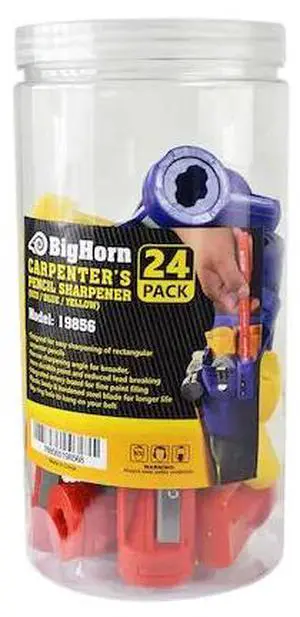BIG HORN 19856 Carpenter's Pencil Sharpener Jar (RED / BLUE / YELLOW) 24pcs /