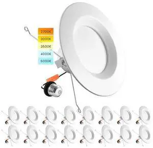 LUXRITE LR23796-16PK 5/6 Inch LED Recessed Can Lights 5 CCT 2700K-5000K 14W