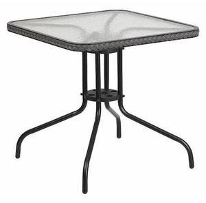 28'' Square Tempered Glass Metal Table with Gray Rattan Edging