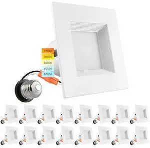 LUXRITE LR23784-16PK 4 Inch Square LED Recessed Can Lights 5 CCT Selectable