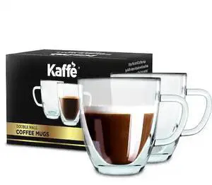 KAFFE KF4042 16oz Glass Coffee Mugs. Large Double-Wall Borosilicate Glass