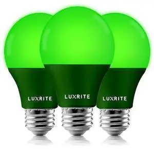 LUXRITE LR21492-3PK A19 LED Light Bulbs 8W (60W Equivalent) Green Colored Bulbs
