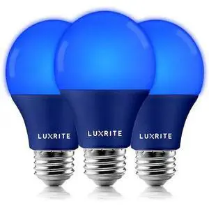 LUXRITE LR21491-3PK A19 LED Light Bulbs 8W (60W Equivalent) Blue Colored Bulbs