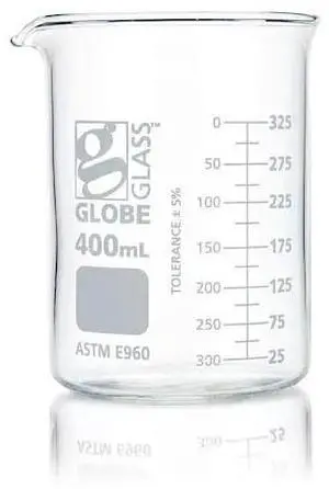 GLOBE SCIENTIFIC 8010400 Beaker, Globe Glass, 400mL, Low Form Griffin Style,