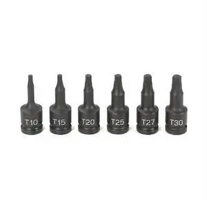 GREY PNEUMATIC 996T 1/4" Drive Internal Torx Impact Set, Torx(R), 6 pcs