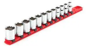 TEKTON SHD91102 3/8 Inch Drive 6-Point Socket Set with Rail, 12-Piece (8-19 mm)