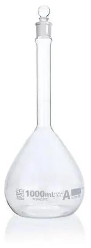 GLOBE SCIENTIFIC 8201000 Flask, Volumetric , Globe Glass, 1000mL, Class A, To