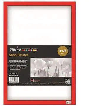 SECO SN1824RED Poster Snap Frame, 18" x 24", 1" Profile, Red