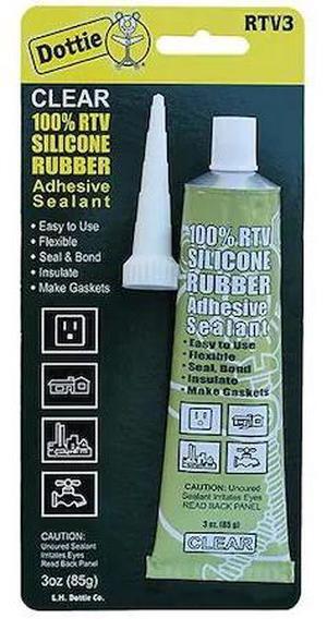 DOTTIE RTV3 Silicone Sealant, 3 oz., Carded Tube, Clear, Silicone Base