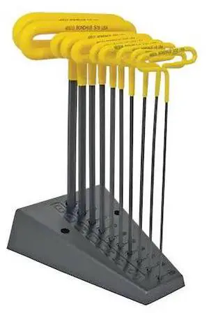 BONDHUS 46590 Set 10 Cushion Grip Loop Hex T-Handle 9" 3/32-3/8", w/stand