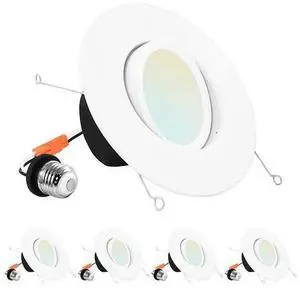 LUXRITE LR23043-4PK 5/6 Inch Gimbal LED Recessed Can Lights 5 CCT Selectable