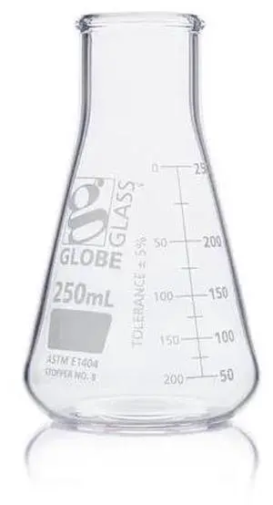GLOBE SCIENTIFIC 8410250 Flask, Erlenmeyer, Globe Glass, 250mL, Wide Mouth,