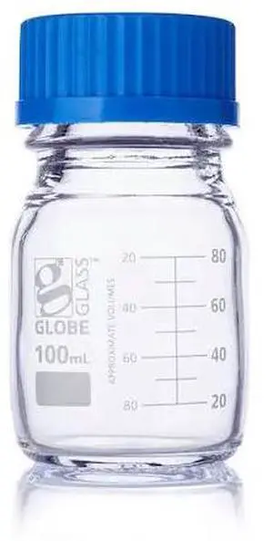 GLOBE SCIENTIFIC 8100100 Bottle, Media, Globe Glass, 100mL, GL45 Screw Cap,