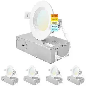 LUXRITE LR23730-4PK 3 Inch Ultra Thin LED Recessed Downlights 5 CCT Selectable
