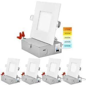 LUXRITE LR23759-4PK 4" Square Ultra Thin LED Recessed Downlights 5 CCT