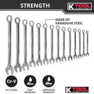 K-TOOL INTERNATIONAL KTI-41304 High Polish SAE Combo Wrench Set,14 pcs.