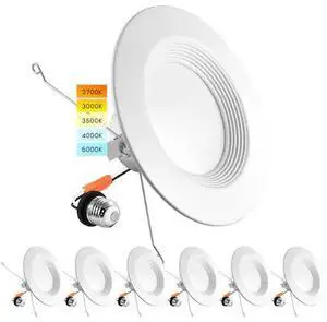 LUXRITE LR23795-6PK 5/6 Inch LED Recessed Can Lights 5 CCT 2700K-5000K 14W (90W