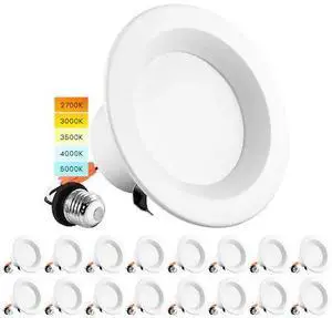 LUXRITE LR23791-16PK 4" LED Recessed Can Lights 5 CCT Selectable 2700K-5000K