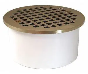 JONES STEPHENS D60140 Round PVC 4" Drain Base, 4-1/2" NB Strainer, PVC, Nickel