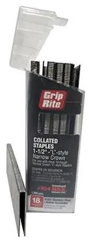 GRIP-RITE MAXB64889 Staples, 18 ga, Narrow Crown, 1-1/2 in Leg L, 18-8