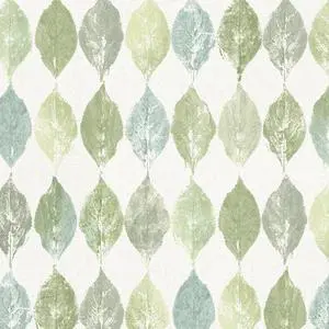 MANHATTAN COMFORT Norwich Norwich, Vinyl Fossil Leaf In Greens And Blues