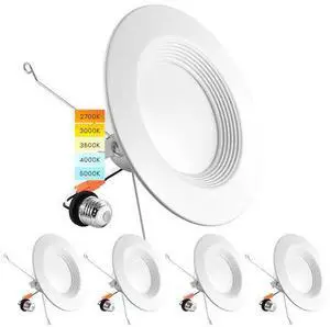 LUXRITE LR23795-4PK 5/6 Inch LED Recessed Can Lights 5 CCT 2700K-5000K 14W (90W
