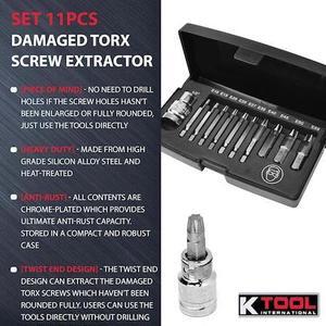 K-TOOL INTERNATIONAL BTK42-11TS Damaged Torx Screw Extractor Set 11Pc