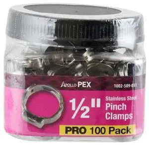 APOLLO PXPC12100JR 1/2 in. Stainless Steel PEX Barb Pinch Clamp Jar (100-Pack),