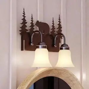 VAXCEL VL55702BBZ Bozeman 2 Light Bronze Rustic Bear Bathroom Vanity Fixture
