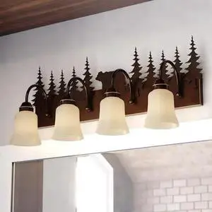 Bozeman 4 Light Bronze Rustic Bear Bathroom Vanity Fixture