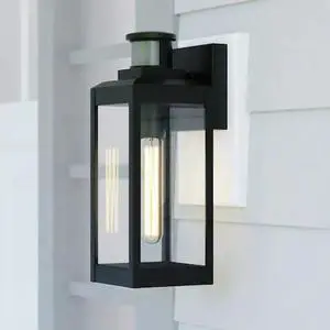 VAXCEL T0599 Kinzie Black Motion Sensor Dusk to Dawn Outdoor Wall Light Clear