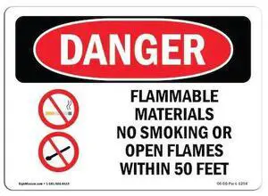 SIGNMISSION OS-DS-D-35-L-1254-10PK OSHA Sign, Flammable Materials No Smoking 50