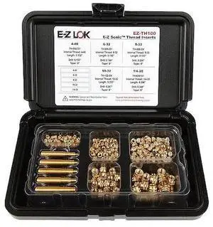 ZORO SELECT EZ-TH100 Heat-Set Insert Kit, #4-40 to 1/4"-20, 9/64 in, 5/32 in,