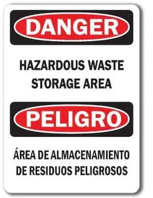 SIGNMISSION DS-Hazardous Waste Storage  Bilingual Safety Sign, 14 in Height,