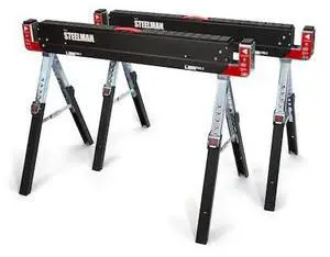 STEELMAN 92786 2-Piece Height Adjustable Folding Sawhorse and Work Table Set,