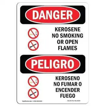 SIGNMISSION OS-DS-A-710-VS-1404 OSHA Sign, Kerosene No Smoking Or Open Flames