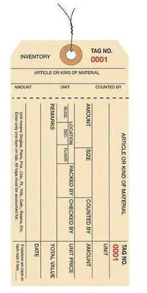 PARTNERS BRAND G18043 Inventory Tags,Stub,6 1/4x3 1/8",PK1000, 10 Point