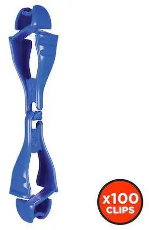 ERGODYNE 19717-BULK Glove Clip Holder with Dual Clips 3400, 100 Pairs, Blue,