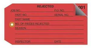 PARTNERS BRAND G21021 Inspection Tags, 2 Part, Numbered 001-499, "Rejected", 4