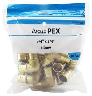 APOLLO APXE3410PK 3/4 in. Brass PEX Barb 90 Elbow (10-Pack), 10PK