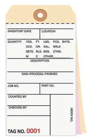 PARTNERS BRAND G16131 Inventory Tag,6 1/4x3 1/8",PK500, 10 Point Cardstock, 6