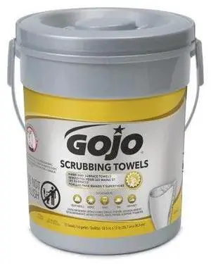 GOJO 6396-06 Hand and Surface Scrubbing Towels, Bucket, 72 Wipes per Container,